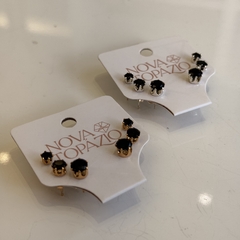 TRIO DE BRINCOS PONTO DE LUZ PRETO 4MM-5MM-6MM - loja online