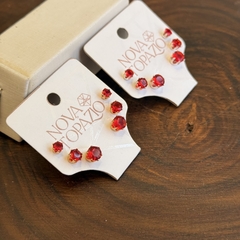 TRIO DE BRINCOS PONTO DE LUZ VERMELHO RUBI 4MM-5MM-6MM - loja online