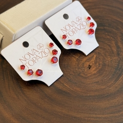 TRIO DE BRINCOS PONTO DE LUZ VERMELHO RUBI 4MM-5MM-6MM na internet