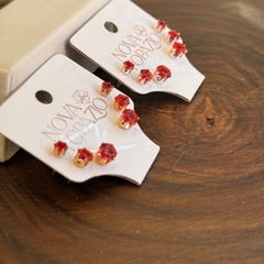 TRIO DE BRINCOS PONTO DE LUZ VERMELHO RUBI 4MM-5MM-6MM - Nova Topázio