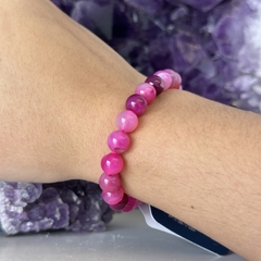 PULSEIRA BOLA 8MM- ÁGATA ROSA - Nova Topázio