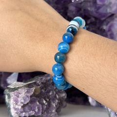 PULSEIRA BOLA 8MM- ÁGATA AZUL - Nova Topázio