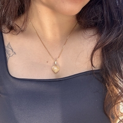 PINGENTE CORAÇÃO 16MM NO CANEVÃO (OURO)- CITRINO - Nova Topázio