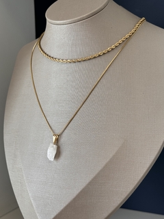 PINGENTE PEDRA BRUTA (OURO)- QUARTZO BRANCO