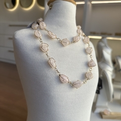 Imagem do COLAR DE CESTA 70CM (OURO)- QUARTZO ROSA