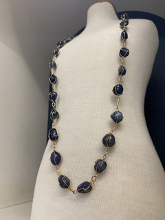 COLAR DE CESTA 70CM (OURO)- ÁGATA AZUL - Nova Topázio