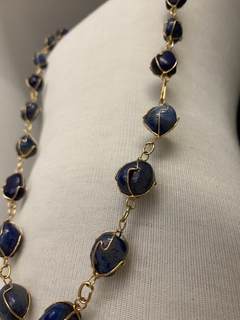 COLAR DE CESTA 70CM (OURO)- ÁGATA AZUL - loja online