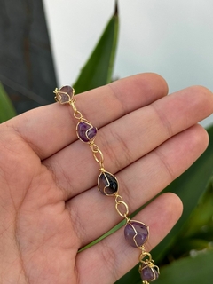PULSEIRA DE CESTA (OURO)- AGATA ROXA - comprar online