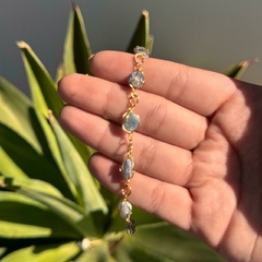 PULSEIRA DE CESTA (OURO)- QUARTZO AZUL - Nova Topázio