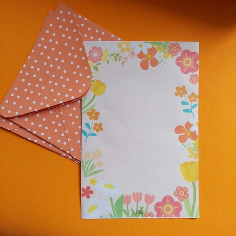 Kit Papéis de Carta + Envelope Flores