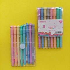 Kit 8 Canetas Coloridas Coração ou Gatinho - loja online