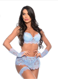 Conjunto lingerie Renda com sainha e luva - comprar online