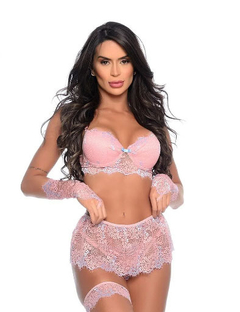 Conjunto lingerie Renda com sainha e luva - loja online