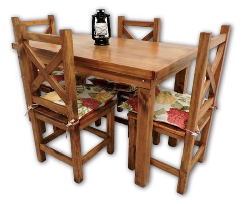 MESA 1,20MT + 4 SILLAS CRUZ ECO. EN MADERA NOBLE. OFERTA !!