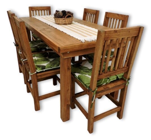 JUEGO DE COMEDOR. MESA 1,60 MTS + 6 SILLAS ANATÓMICAS + CETOL !! EN MADERA NOBLE. AMPLIA GARANTÍA ESTRUCTURAL !!