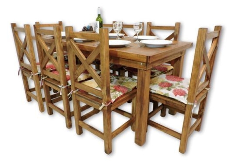 JUEGO DE COMEDOR. MESA 1,80 MTS + 8 SILLAS CRUZ ECO + CETOL !! EN MADERA NOBLE. AMPLIA GARANTÍA. MERCADO HOME !!