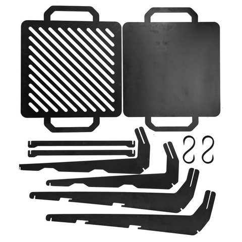 Parrilla y Plancha de Acero 40x40 cm + Soporte Parrilla y Soporte Asador para fogonero 35kg