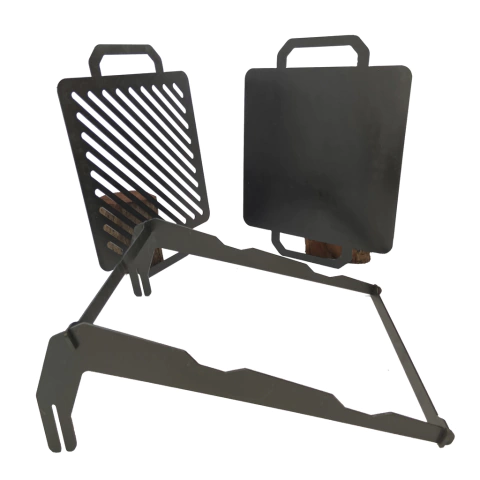 Parrilla y Plancha 40x40 cm con Soporte elevado para fogonero 35kg