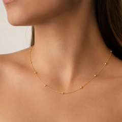 Collar con Bolitas Dorado 39.5cm.-44cm. - ACO214