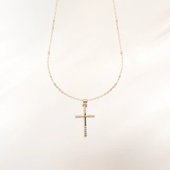 Collar Cruz Lisa con Cristales Dorado 45cm.-49cm. - CDC162 - comprar en línea