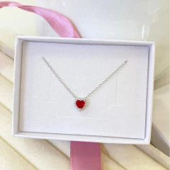 Collar Corazón rojo con zircnoias plateado - PCO006 - comprar en línea