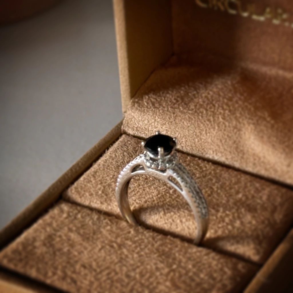 Anel em Ouro Branco 18k com Ônix e Diamantes.