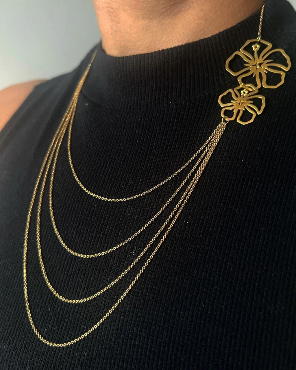 Dryzun - Colar Orquídea em ouro amarelo 18k.