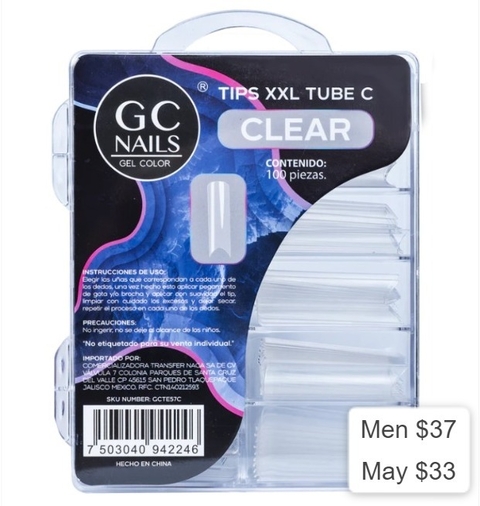 TIPS XXL TUBE C 100PCS E57 Cristal Gc Nails