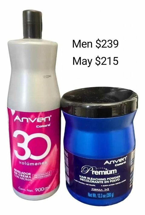 Polvo Decolorante Premium Anven 350gr + Proxido 30 vol
