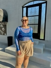 Body Manga Longa Lurex Azul