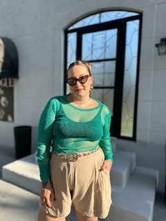 Body Manga Longa Lurex Verde