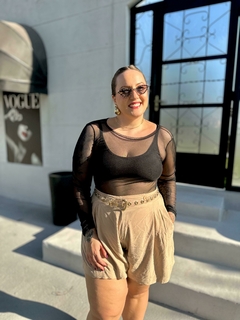 Body Manga Longa Tule Preto