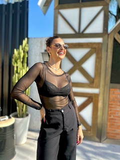 Body Manga Longa Tule Preto - comprar online