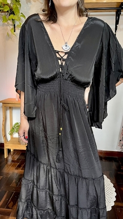 Vestido seda indiana com mangas - comprar online