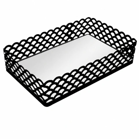 Bandeja de Metal com Espelho Arles Preto Fosco 21x13x5cm – Lyor