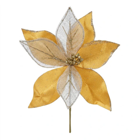 Flor de Natal Poinsétia Dourada com Glitter 26cm – Grillo