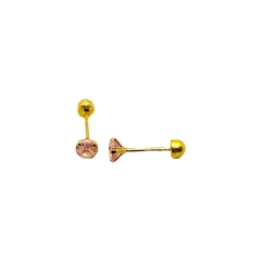 Aretes Broquel Zirconias Rosas 3mm Oro 10K - comprar en línea