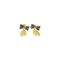 Aretes Broquel Virgen de Guadalupe con Moño Bandera Oro 10K - comprar en línea
