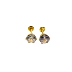 Aretes Broquel con Zirconias Blancas de 5mm Oro 10K