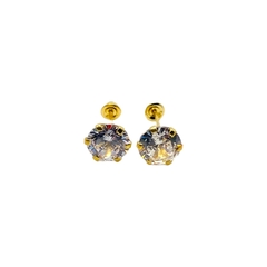 Aretes Broquel con Zirconias Blancas de 6mm Oro 10K