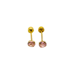Aretes Broquel Zirconias Rosas 3mm Oro 10K
