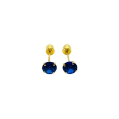 Aretes Broquel Zirconias Azules 4mm Oro 10K