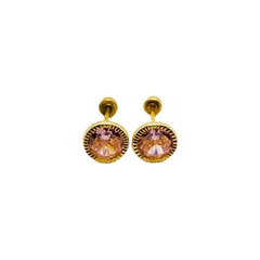 Ojitos Bisel con Zirconia Rosa de 5mm en Oro 14K