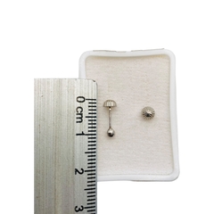 Broquel Honguitos Oro Blanco 14K de 4mm