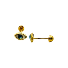 Aretes Broquel Ojos Verdes Oro 10K - comprar en línea