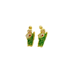 Aretes Broquel San Judas Tadeo esmaltado Oro 10K