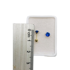 Aretes Broquel Zirconias Azules 4mm Oro 10K