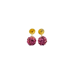 Aretes Broquel Bolas de Fuego Rosas 4mm Oro 10K
