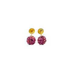 Aretes Broquel Bolas de Fuego Rosas 4mm Oro 10K