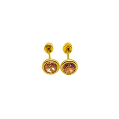 Aretes Broquel Ojitos Bisel Rosa de 4mm Oro 10K